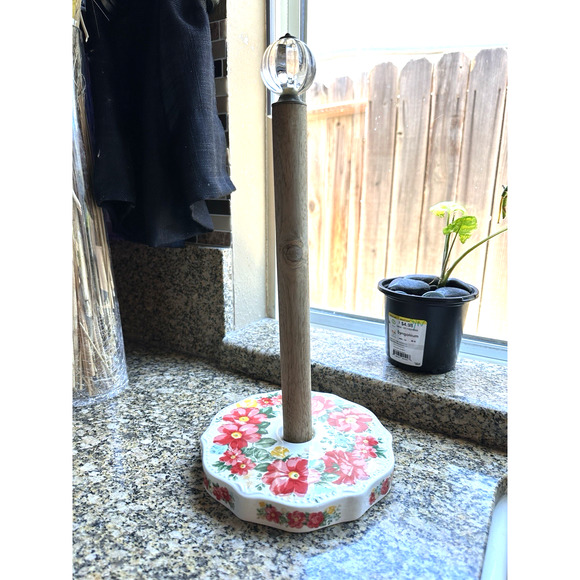 Pioneer Woman Paper Towel Floral Holder Stoneware Dispenser Kitchen Roll Holder - Picture 3 of 10